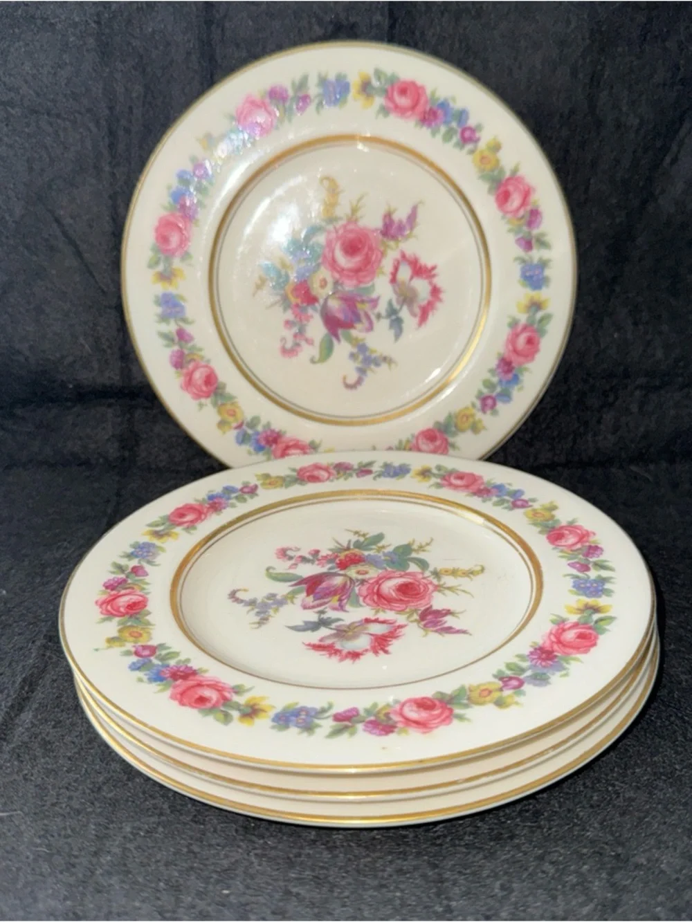 Castleton MANOR USA Bread Plate Lot of 4 Cream Gold Floral 6 1/4